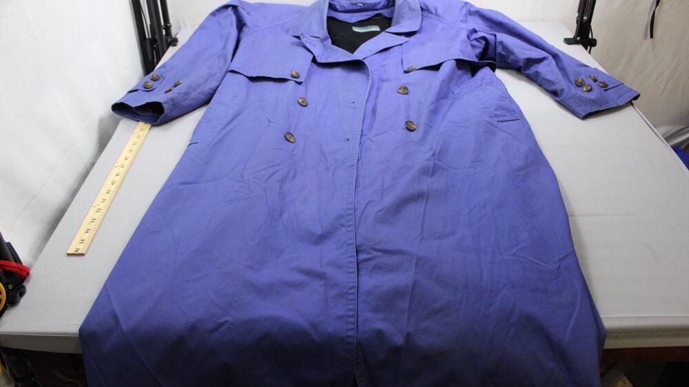 VTG Sanyo Fashion House Trench Coat Womens 12 Purple Double Breasted Linere